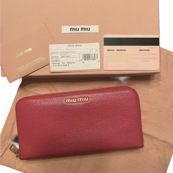 Miu Miu Handbags - Miu Miu Red Leather Zip Wallet